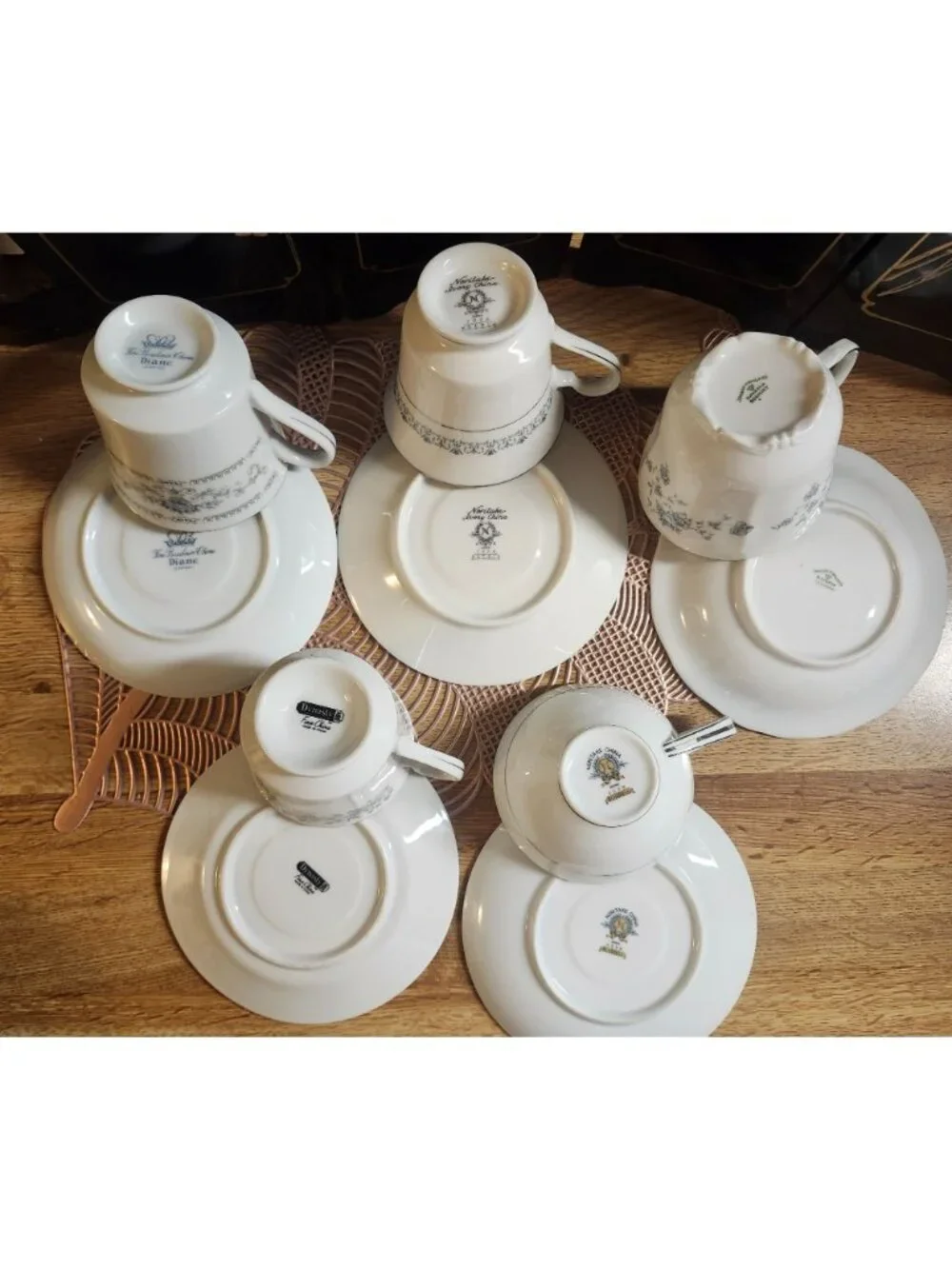 Mismatched China Tea Cups & Saucers Blue Theme Porcelain Floral